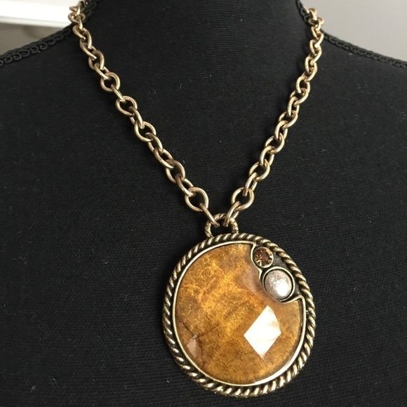 Handcrafted Burnished Gold 3D Pendant Necklace - Picture 1 of 11